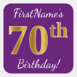 [ Thumbnail: Purple, Faux Gold 70th Birthday + Custom Name Sticker ]