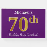 [ Thumbnail: Purple, Faux Gold 70th Birthday Party; Custom Name Guest Book ]