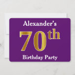 [ Thumbnail: Purple, Faux Gold 70th Birthday Party; Custom Name Invitation ]