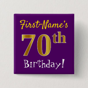 Purple, Faux Gold 70th Birthday, With Custom Name Button