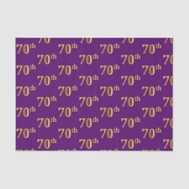 Purple, Faux Gold 70th (Seventieth) Event Tissue Paper (Front)