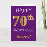 [ Thumbnail: Purple, Faux Gold 70th Wedding Anniversary + Name Card ]