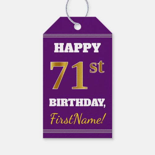 Purple Faux Gold 71st Birthday  Custom Name Gift Tags