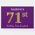 [ Thumbnail: Purple, Faux Gold 71st Birthday Party; Custom Name Guest Book ]