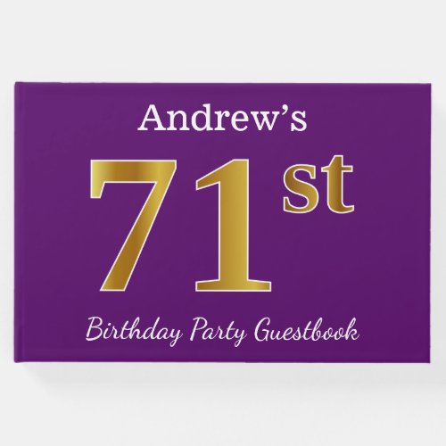 Purple Faux Gold 71st Birthday Party Custom Name Guest Book