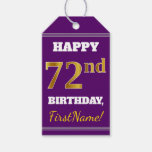 [ Thumbnail: Purple, Faux Gold 72nd Birthday + Custom Name Gift Tags ]