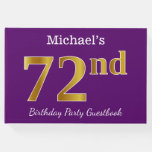 [ Thumbnail: Purple, Faux Gold 72nd Birthday Party; Custom Name Guest Book ]