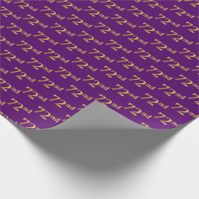 Purple, Faux Gold 72nd (Seventy-Second) Event Wrapping Paper (Corner)