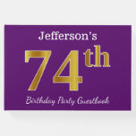 [ Thumbnail: Purple, Faux Gold 74th Birthday Party; Custom Name Guest Book ]