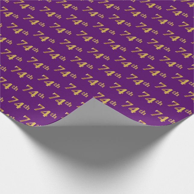 Purple, Faux Gold 74th (Seventy-Fourth) Event Wrapping Paper (Corner)