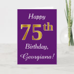 [ Thumbnail: Purple, Faux Gold 75th Birthday + Custom Name Card ]