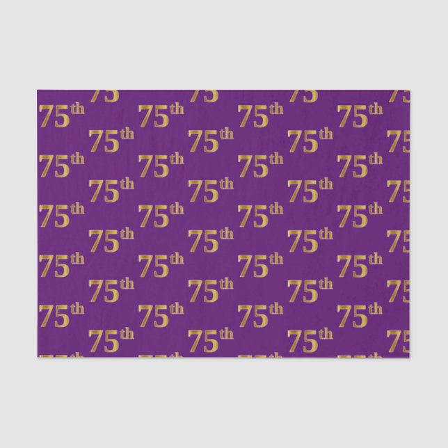 Purple, Faux Gold 75th (Seventy-Fifth) Event Tissue Paper (Front)