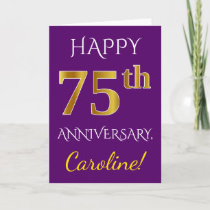 Purple, Faux Gold 75th Wedding Anniversary + Name Card