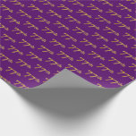 [ Thumbnail: Purple, Faux Gold 77th (Seventy-Seventh) Event Wrapping Paper ]