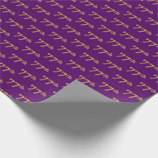 Purple, Faux Gold 77th (Seventy-Seventh) Event Wrapping Paper (Corner)