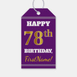 [ Thumbnail: Purple, Faux Gold 78th Birthday + Custom Name Gift Tags ]