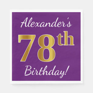 Purple, Faux Gold 78th Birthday + Custom Name Napkins