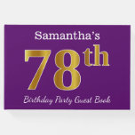 [ Thumbnail: Purple, Faux Gold 78th Birthday Party; Custom Name Guest Book ]