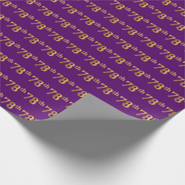 Purple, Faux Gold 78th (Seventy-Eighth) Event Wrapping Paper (Corner)