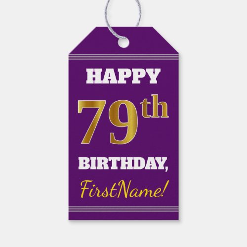 Purple Faux Gold 79th Birthday  Custom Name Gift Tags