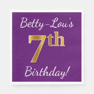 Purple, Faux Gold 7th Birthday + Custom Name Napkins