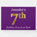 [ Thumbnail: Purple, Faux Gold 7th Birthday Party + Custom Name Guest Book ]