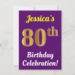 [ Thumbnail: Purple, Faux Gold 80th Birthday Celebration + Name Invitation ]