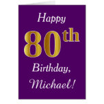 [ Thumbnail: Purple, Faux Gold 80th Birthday + Custom Name ]
