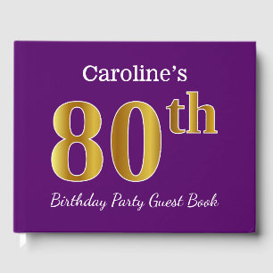 Purple, Faux Gold 80th Birthday Party; Custom Name Guest Book