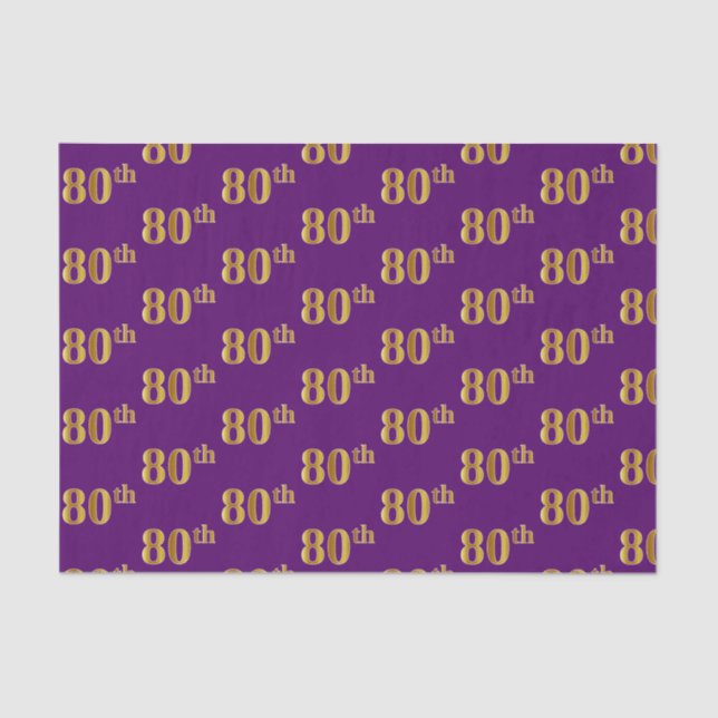 Purple, Faux Gold 80th (Eightieth) Event Tissue Paper (Front)