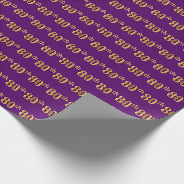 Purple, Faux Gold 80th (Eightieth) Event Wrapping Paper (Corner)