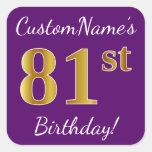 [ Thumbnail: Purple, Faux Gold 81st Birthday + Custom Name Sticker ]