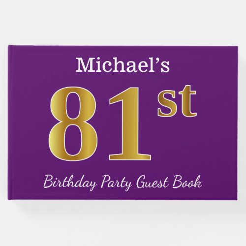 Purple Faux Gold 81st Birthday Party Custom Name Guest Book