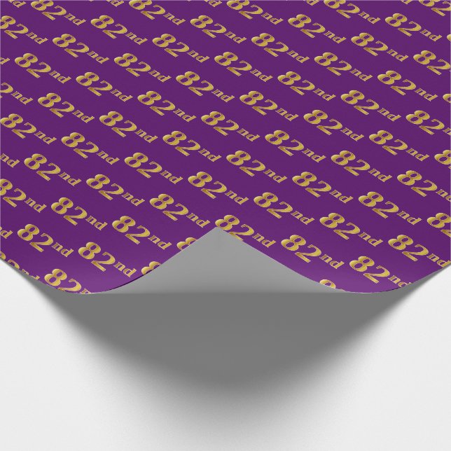 Purple, Faux Gold 82nd (Eighty-Second) Event Wrapping Paper (Corner)