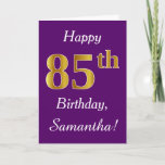 [ Thumbnail: Purple, Faux Gold 85th Birthday + Custom Name Card ]