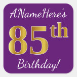 [ Thumbnail: Purple, Faux Gold 85th Birthday + Custom Name Sticker ]