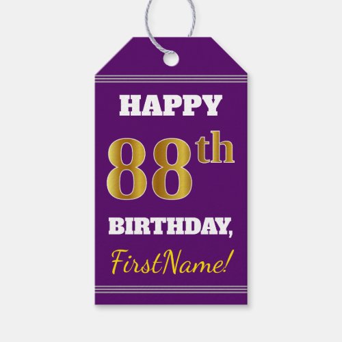 Purple Faux Gold 88th Birthday  Custom Name Gift Tags