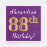 [ Thumbnail: Purple, Faux Gold 88th Birthday + Custom Name Napkins ]