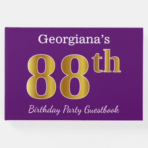 Purple Faux Gold 88th Birthday Party Custom Name Guest Book
