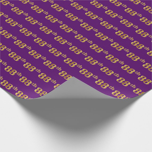 Purple, Faux Gold 88th (Eighty-Eighth) Event Wrapping Paper (Corner)