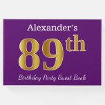[ Thumbnail: Purple, Faux Gold 89th Birthday Party; Custom Name Guest Book ]