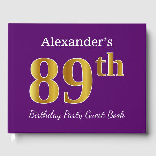 Purple, Faux Gold 89th Birthday Party; Custom Name Guest Book