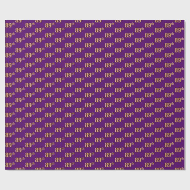 Purple, Faux Gold 89th (Eighty-Ninth) Event Wrapping Paper (Flat)