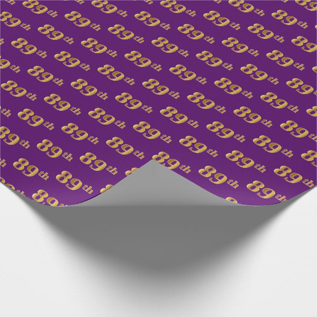 Purple, Faux Gold 89th (Eighty-Ninth) Event Wrapping Paper (Corner)