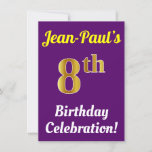 [ Thumbnail: Purple, Faux Gold 8th Birthday Celebration + Name Invitation ]