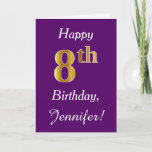 [ Thumbnail: Purple, Faux Gold 8th Birthday + Custom Name Card ]