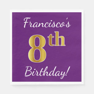 Purple, Faux Gold 8th Birthday + Custom Name Napkins