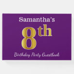 [ Thumbnail: Purple, Faux Gold 8th Birthday Party + Custom Name Guest Book ]