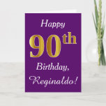[ Thumbnail: Purple, Faux Gold 90th Birthday + Custom Name Card ]