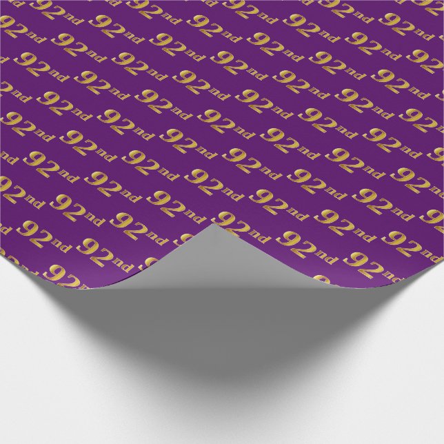 Purple, Faux Gold 92nd (Ninety-Second) Event Wrapping Paper (Corner)